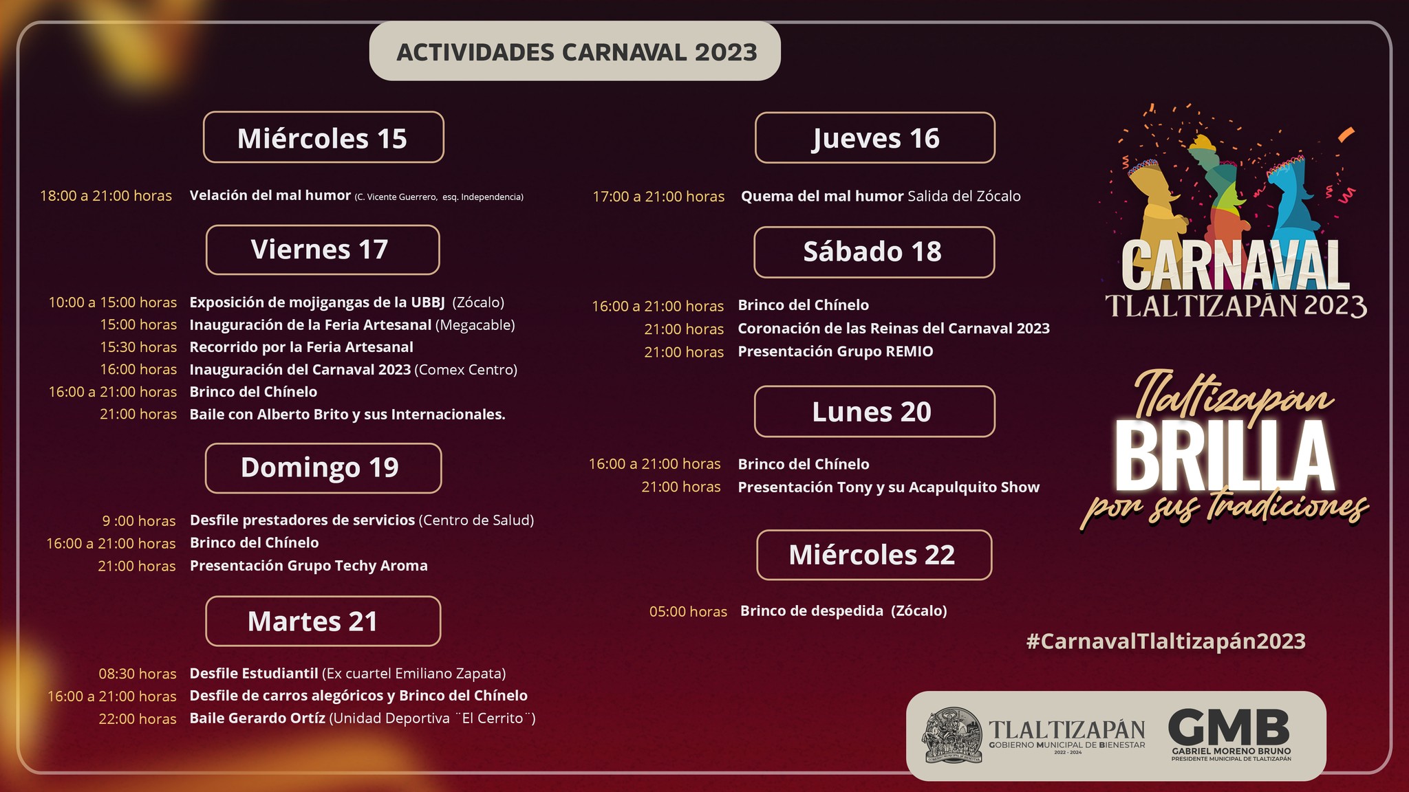 PROGRAMA DEL CARNAVAL TLALTIZAPÁN 2023